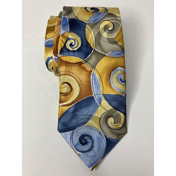 Jerry Garcia 100% Silk Emerging Elephant Abstract Blue Gold Swirl Mens - Picture 1 of 6